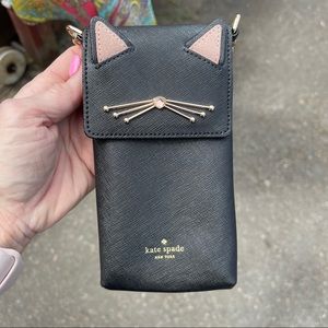 Kate Spade CATS Meow PHONE Crossbody Purse Handbag Kitty Black Rose gold crystal